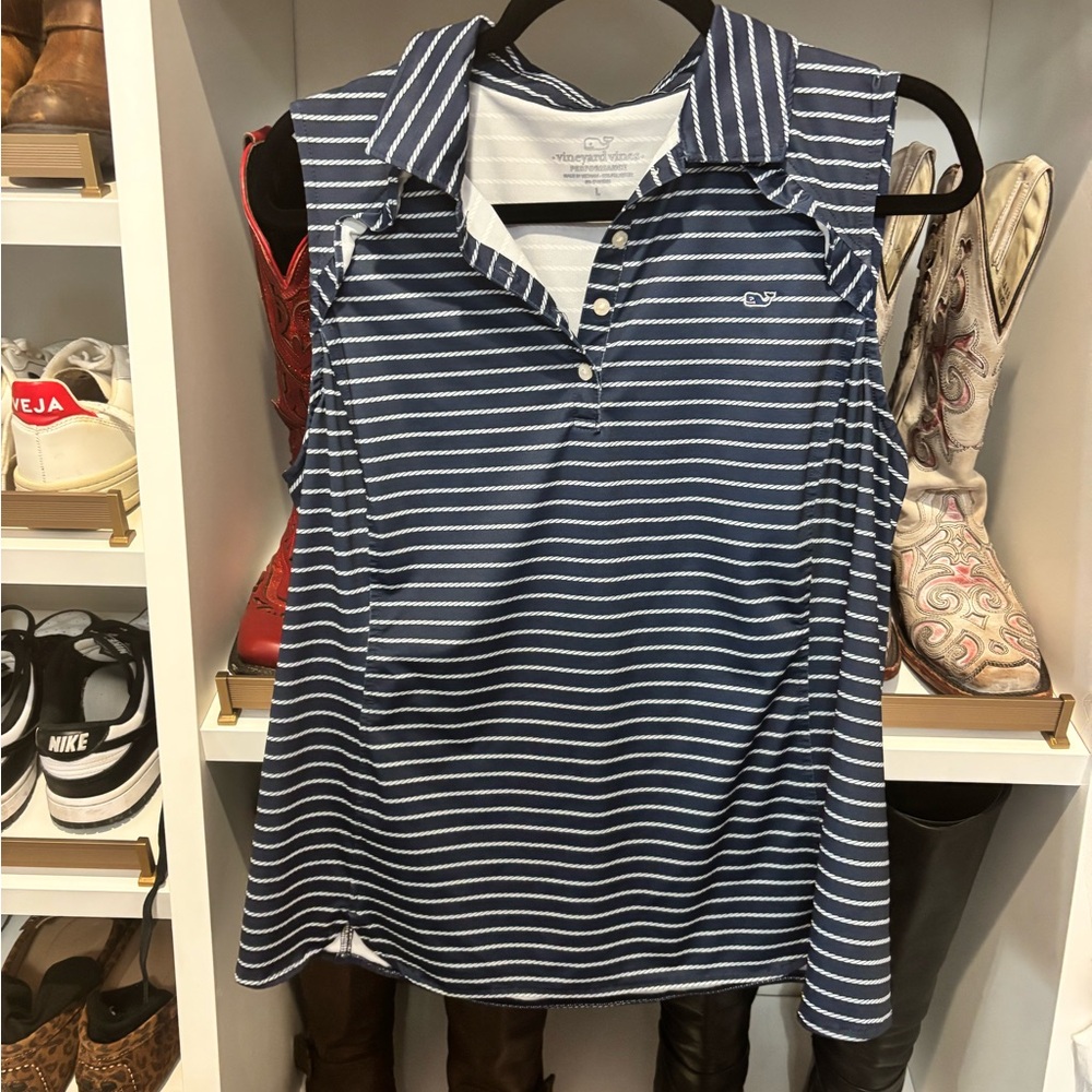 Vineyard Vines Blue and White Sleeveless Polo Tank Top